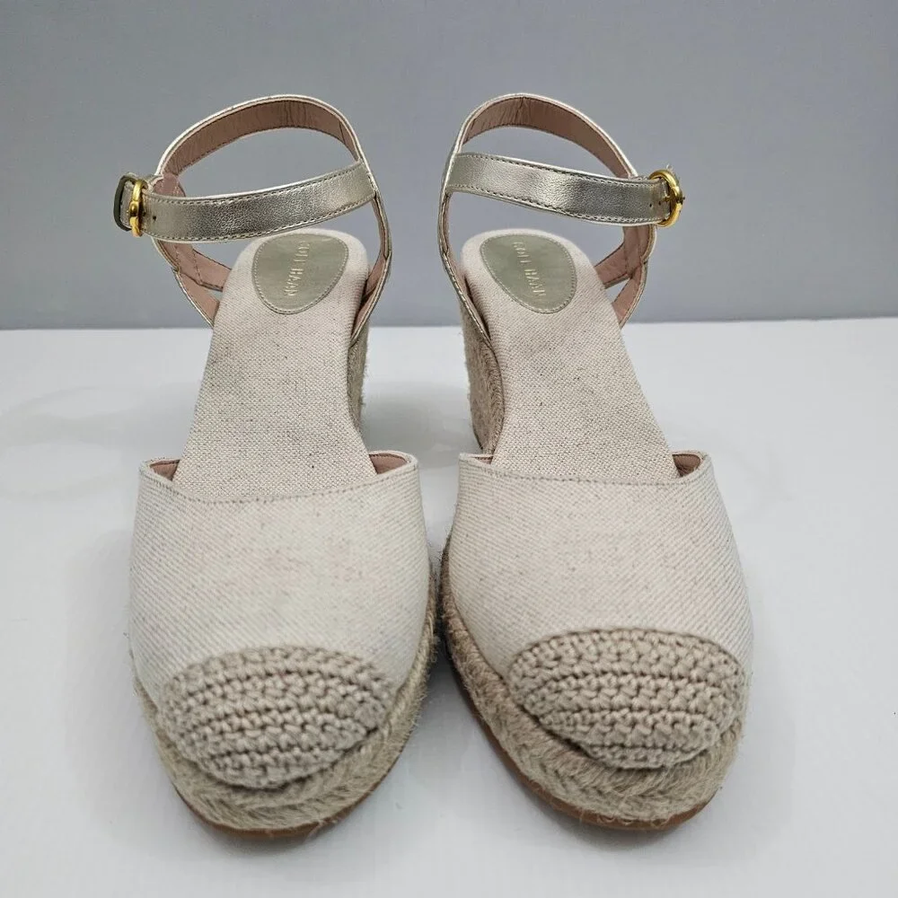 Cole Haan Cloudfeel Espadrille Wedge II Womens 9.5 Linen Soft Gold Summer NEW
